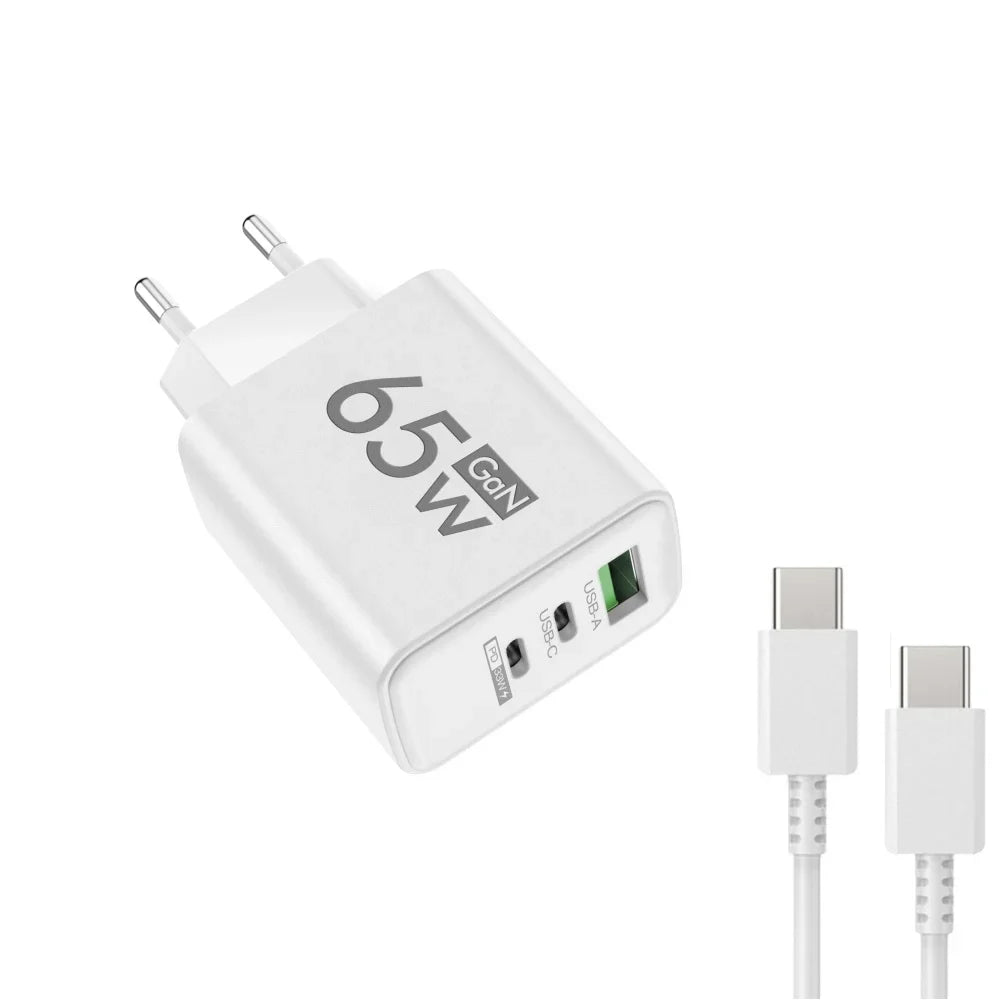 Total 65W Gan Charger USB PD Type C Fast Charging Mobile Phone Adapter QC3.0 for Iphone 14 15 Pro Max Samsung Galaxy S24 Xiaomi