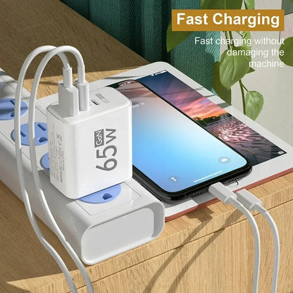 Total 65W Gan Charger USB PD Type C Fast Charging Mobile Phone Adapter QC3.0 for Iphone 14 15 Pro Max Samsung Galaxy S24 Xiaomi