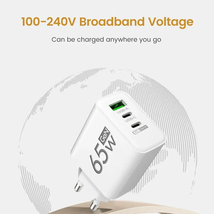 Total 65W Gan Charger USB PD Type C Fast Charging Mobile Phone Adapter QC3.0 for Iphone 14 15 Pro Max Samsung Galaxy S24 Xiaomi