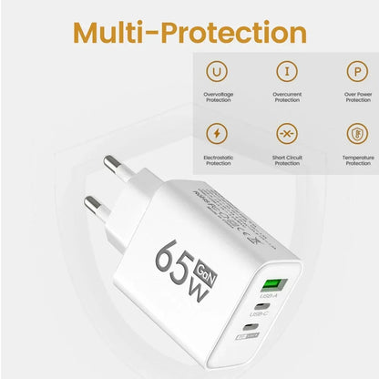 Total 65W Gan Charger USB PD Type C Fast Charging Mobile Phone Adapter QC3.0 for Iphone 14 15 Pro Max Samsung Galaxy S24 Xiaomi