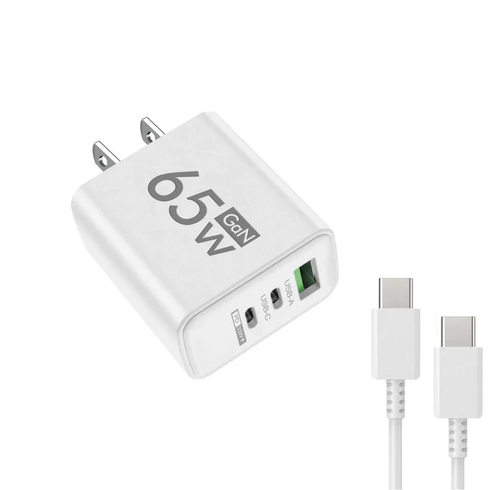 Total 65W Gan Charger USB PD Type C Fast Charging Mobile Phone Adapter QC3.0 for Iphone 14 15 Pro Max Samsung Galaxy S24 Xiaomi