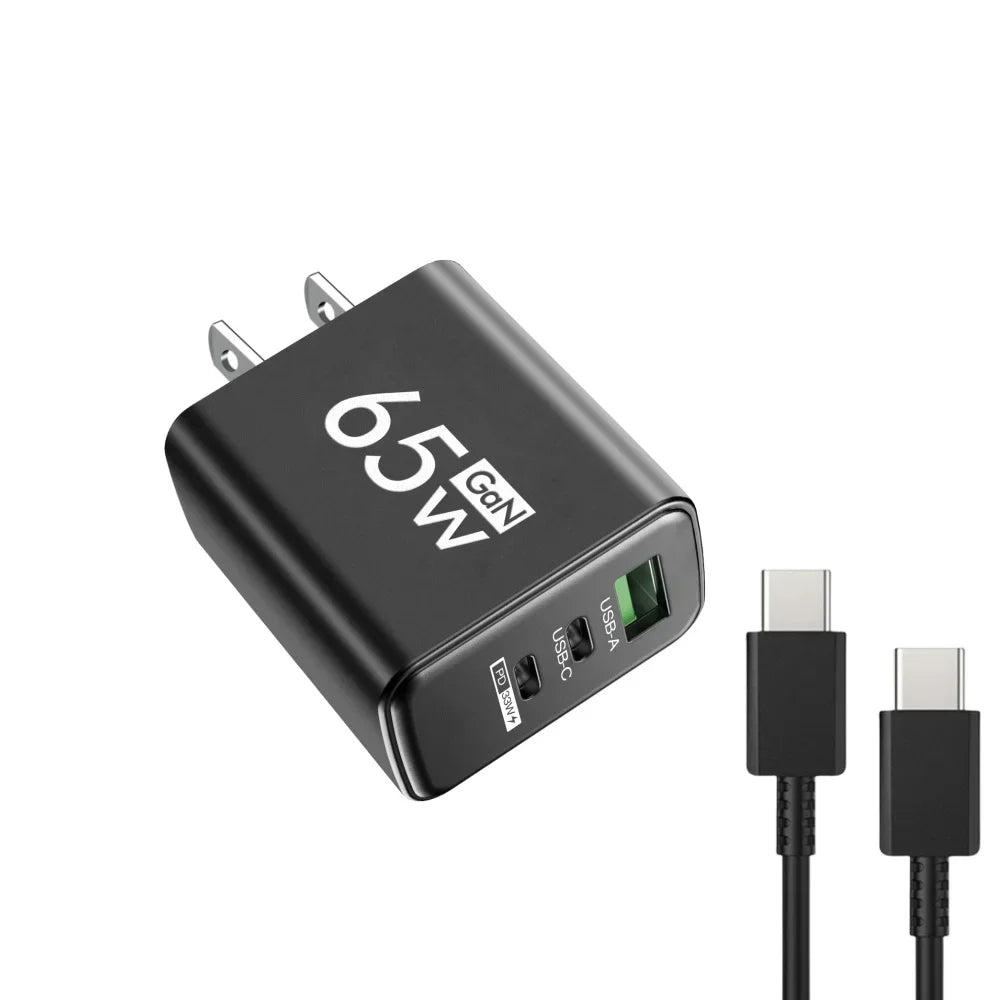 Total 65W Gan Charger USB PD Type C Fast Charging Mobile Phone Adapter QC3.0 for Iphone 14 15 Pro Max Samsung Galaxy S24 Xiaomi