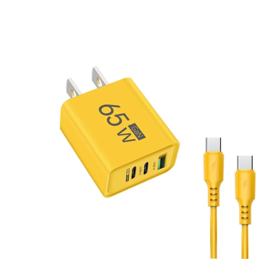 Total 65W Gan Charger USB PD Type C Fast Charging Mobile Phone Adapter QC3.0 for Iphone 14 15 Pro Max Samsung Galaxy S24 Xiaomi