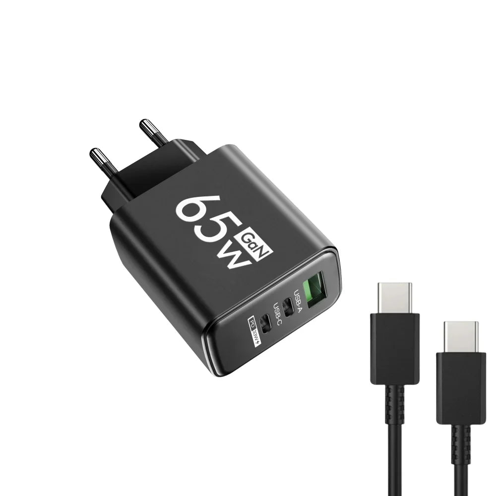 Total 65W Gan Charger USB PD Type C Fast Charging Mobile Phone Adapter QC3.0 for Iphone 14 15 Pro Max Samsung Galaxy S24 Xiaomi